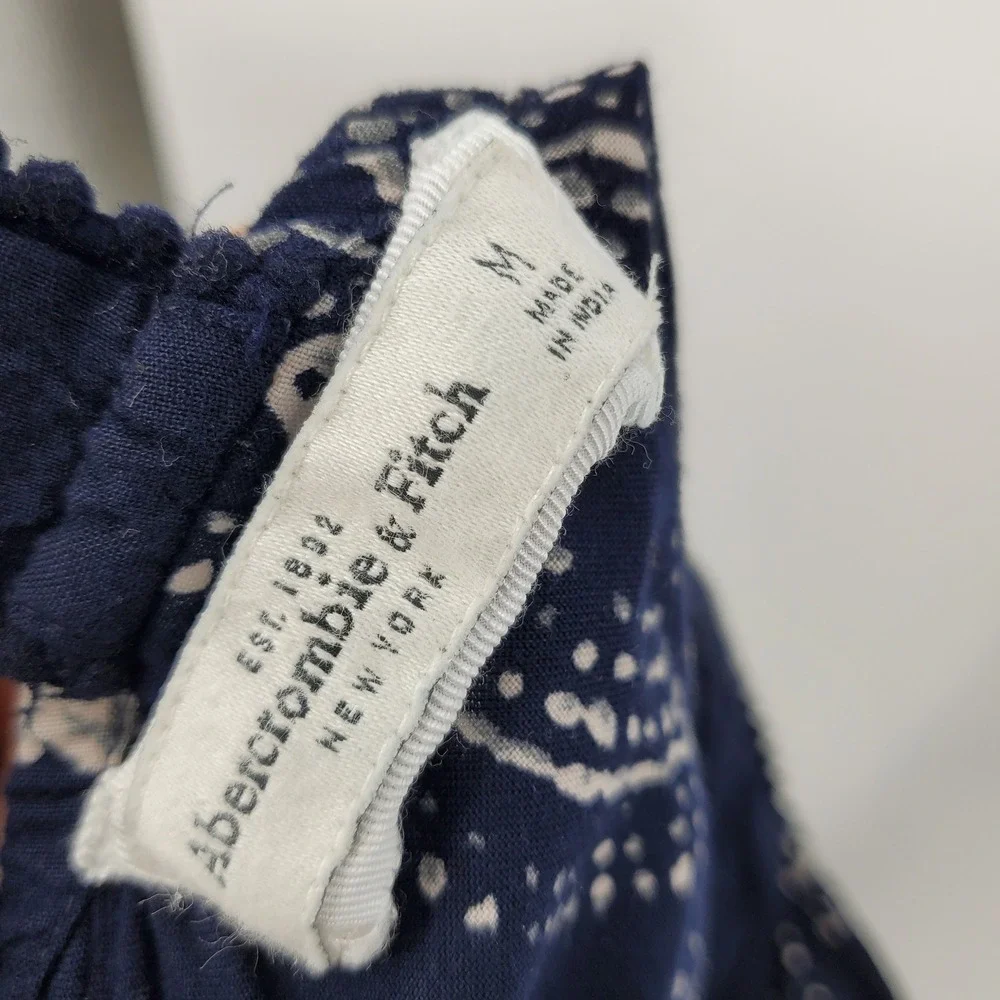 Abercrombie & Fitch Navy Blue Printed Tiered T-Back Maxi Dress Med Boho Cottage